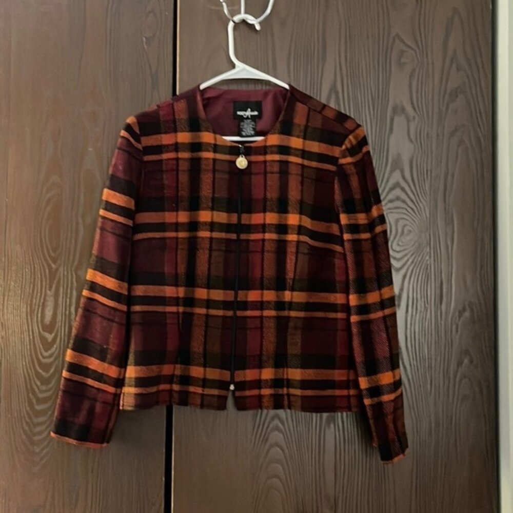 Positive Attitude rust/cranberry and black zip up jacket. Size 14.